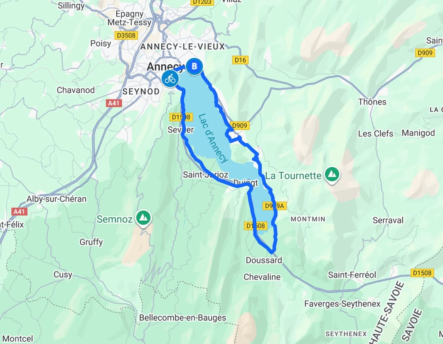 Itinéraire en vélo : Lake Annecy Tour (Intermediate level: 3 km climb, 2 to 4 hours) – Cycling route