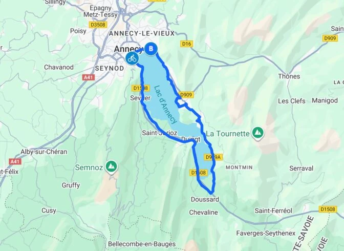 Lake Annecy Tour (Intermediate level: 3 km climb, 2 to 4 hours) – Cycling route