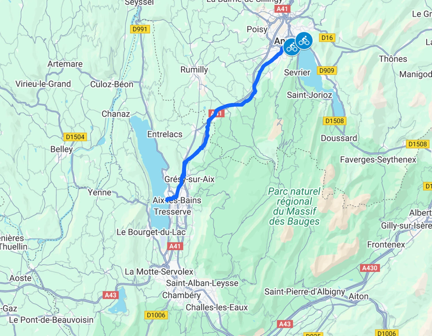 Itinéraire en vélo : Lake Aix-les-Bains – Cycling Route